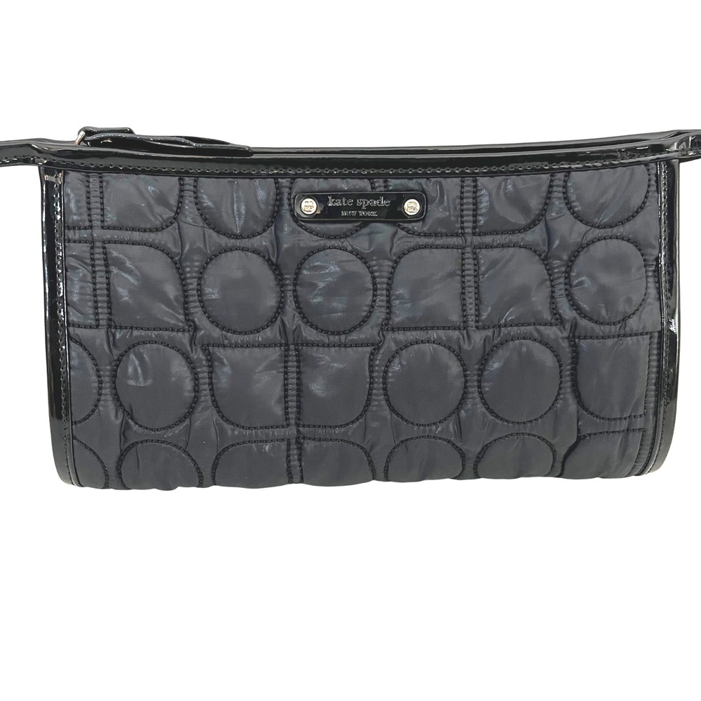 Kate Spade New York Black Quilted Cosmetic Bag Zippered Pouch‎ Circles Rare